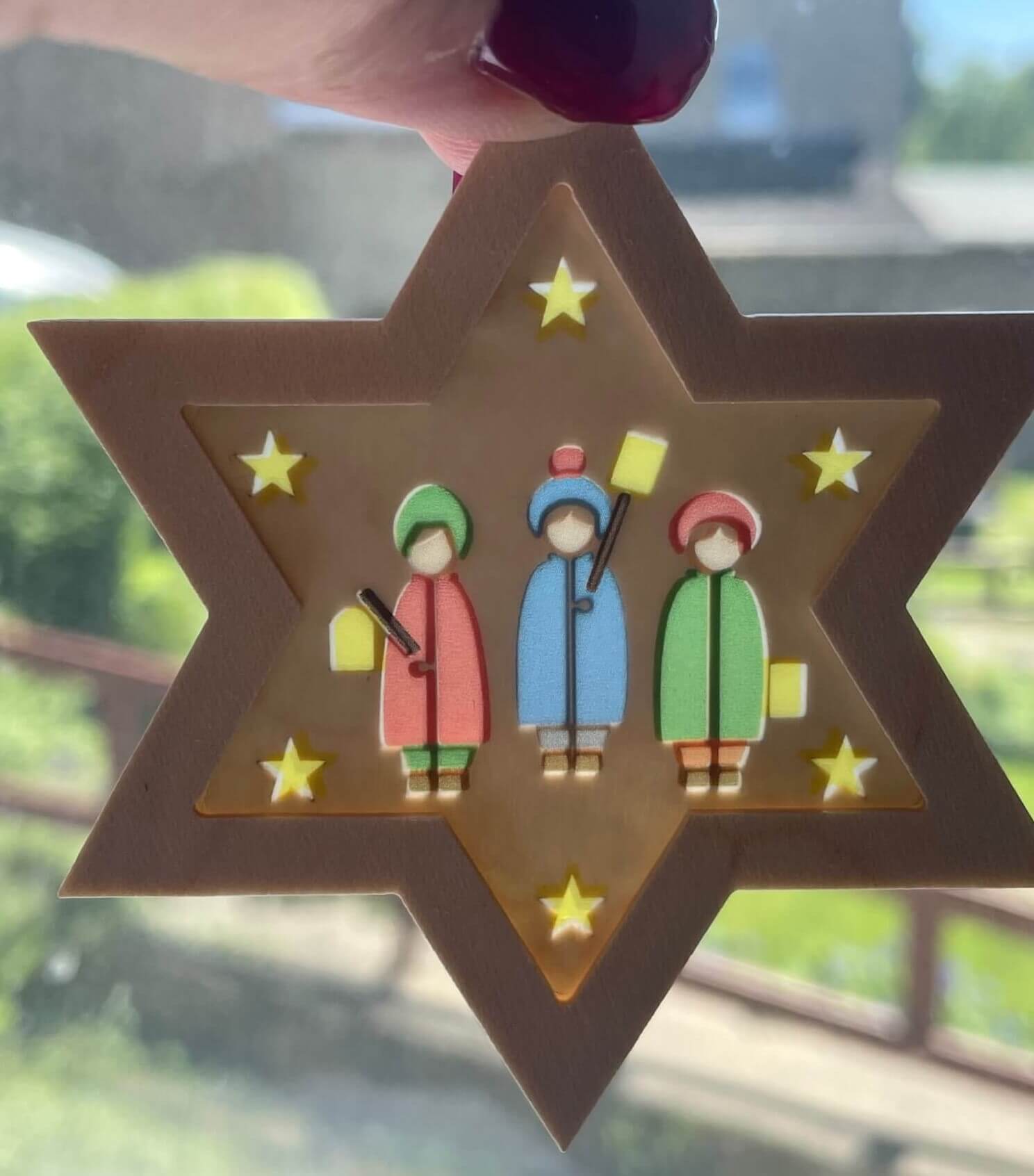 Christbaumschmuck Stern mit Diaphanbild Laternenkinder von Richard Glässer_Bild2