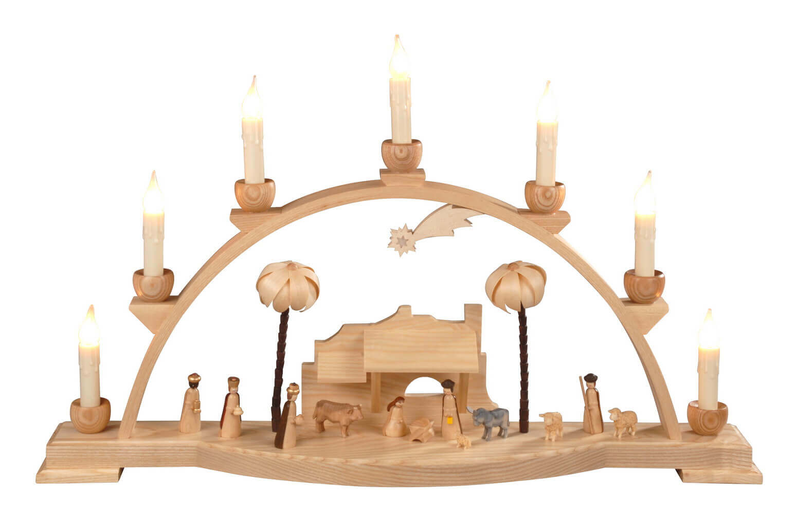 Schwibbogen Heilige Familie mit Flammenkerzen, 60 cm von Albin Preißler