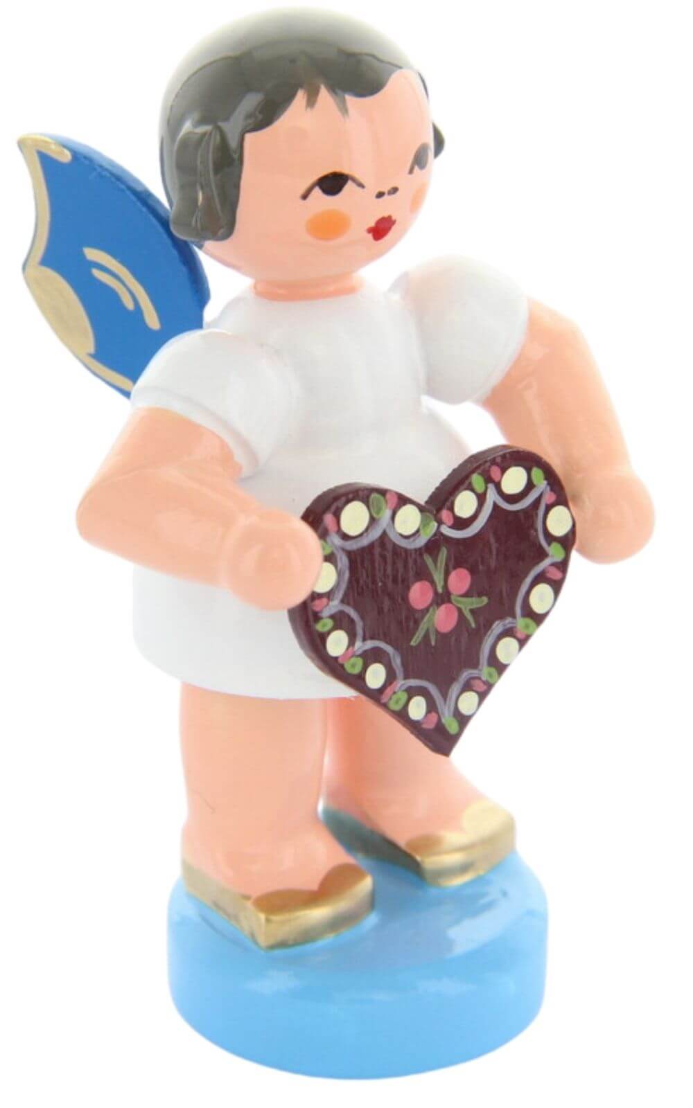 Christmas angel standing with gingerbread heart and blue wings by Figurenland Uhlig GmbH
