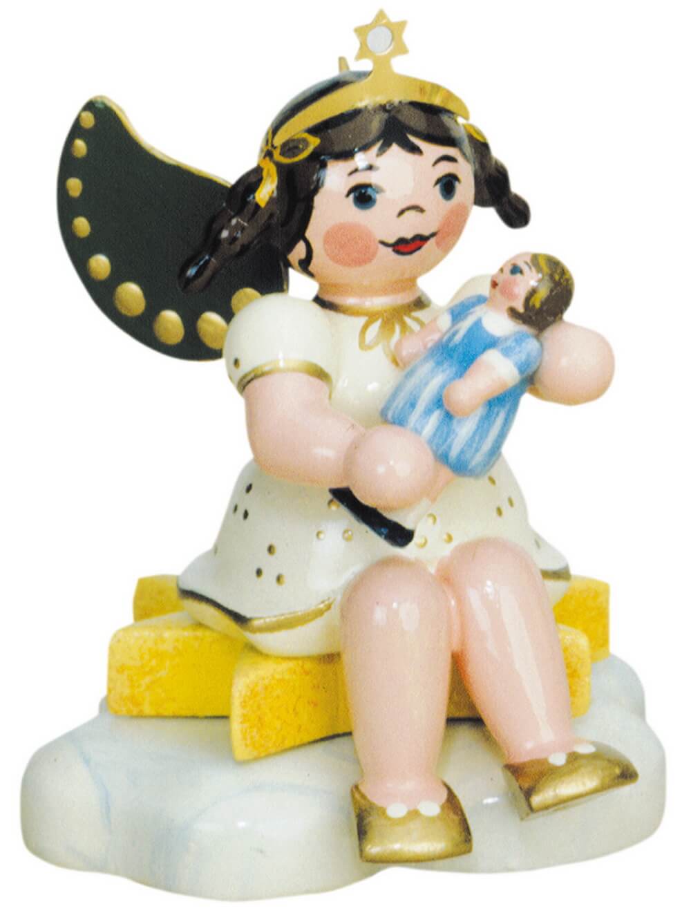 Miniature Christmas angel with doll, 7 cm by Hubrig Volkskunst