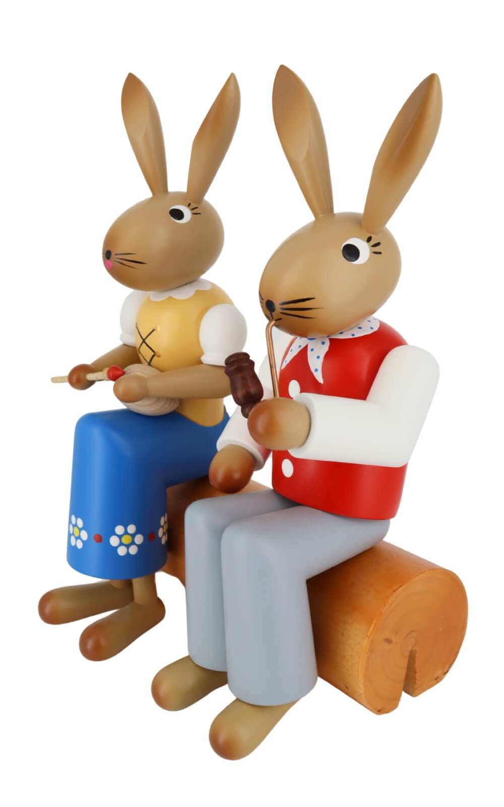 Easter bunny - pair of rabbits on tree trunk, 24 cm, colored by SEIFFEN.COM_1