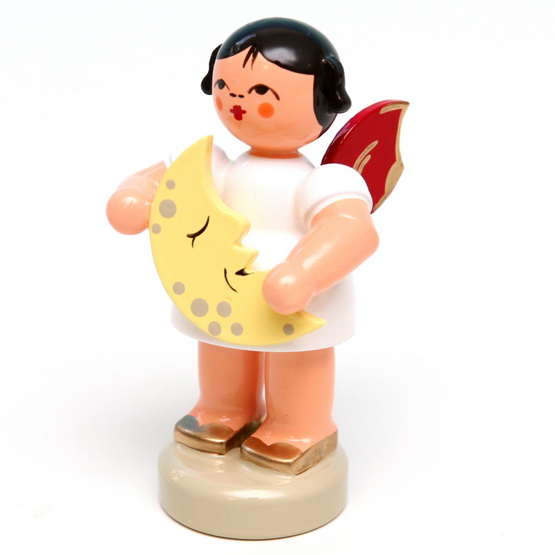 Christmas angel standing with moon and red wings by Figurenland Uhlig GmbH