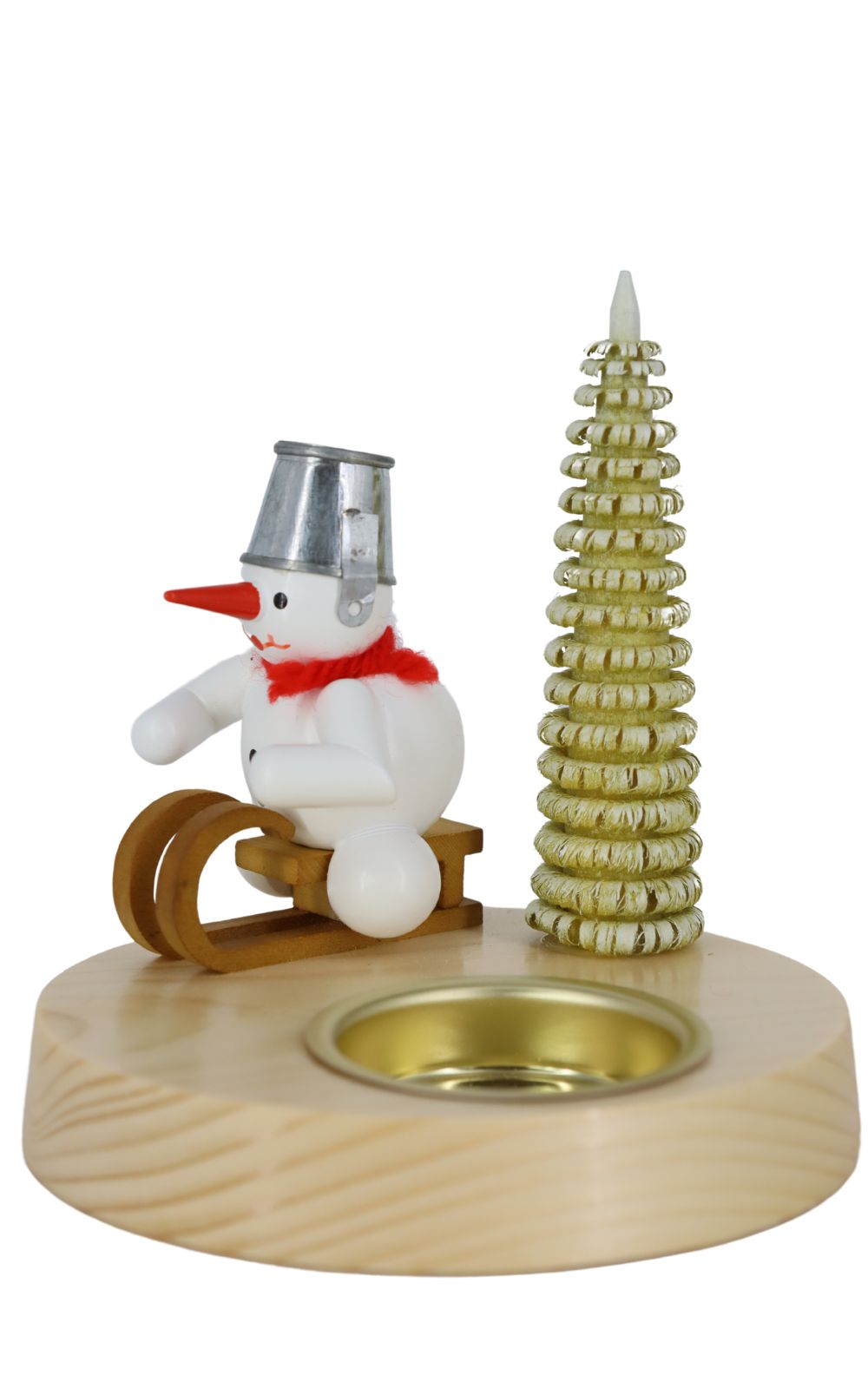 Candle holder for tea lights with snowman on sledge, colored, 10 cm by Ralf Zenker