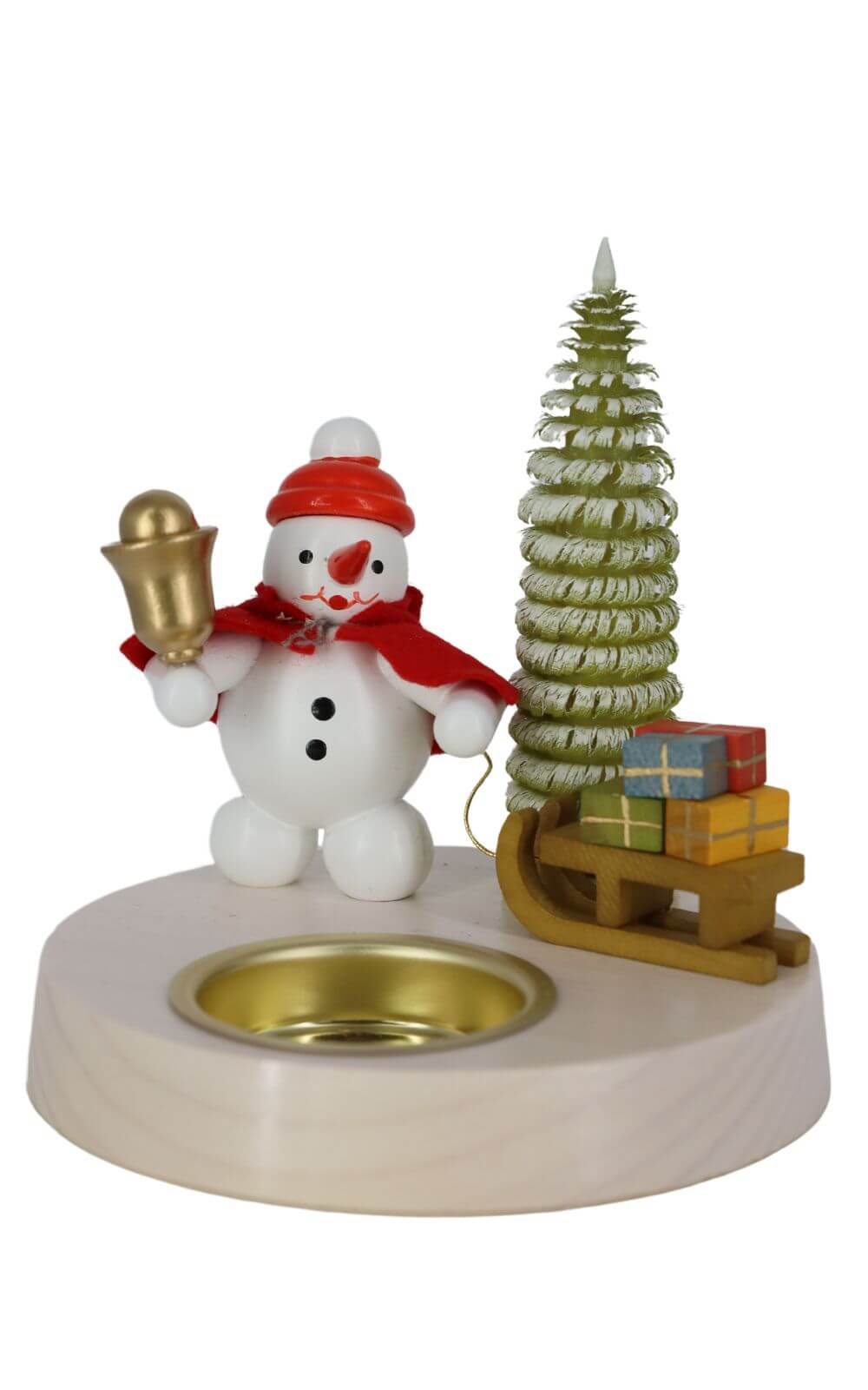 Candle holder for tea lights with snowman and presents, 10 cm, colored by Ralf Zenker