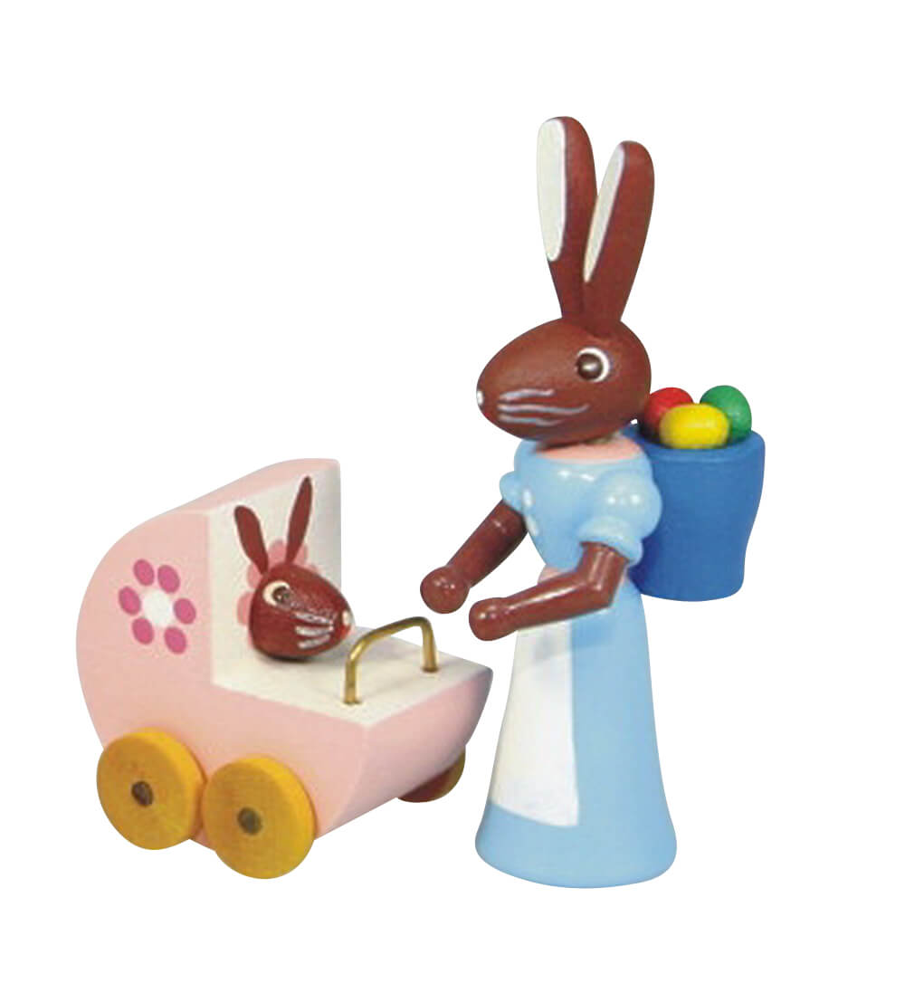 Osterhase Mutter mit rosa Kinderwagen, 6 cm, farbig von Stephan Kaden