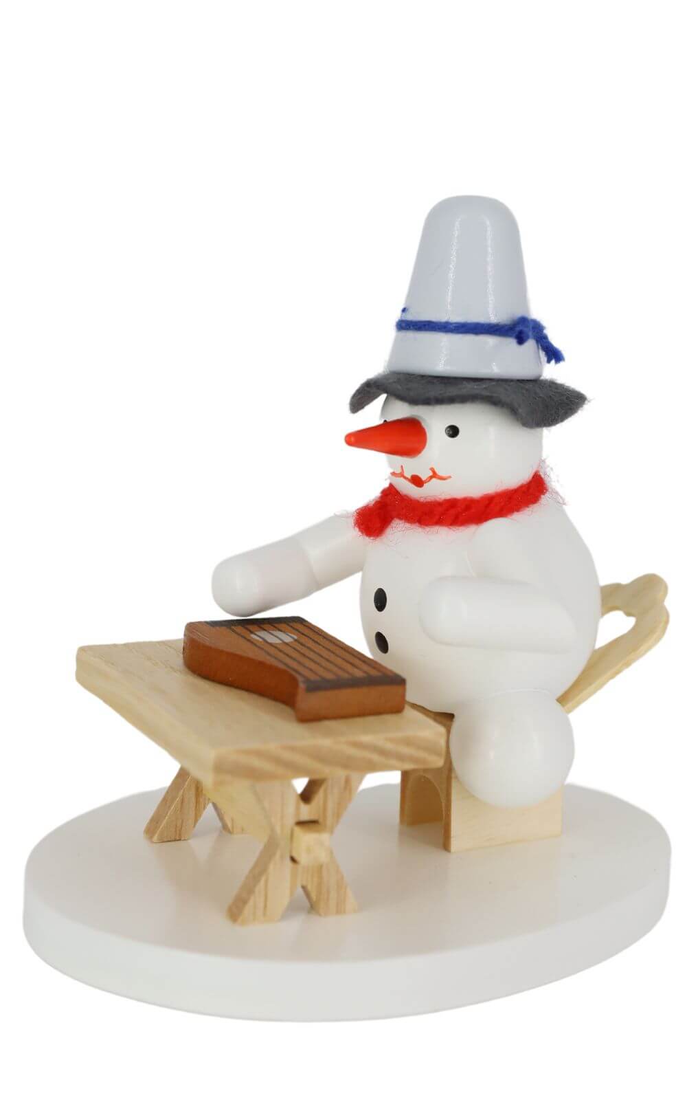Miniature snowman with zither, colored, 8 cm by Ralf Zenker