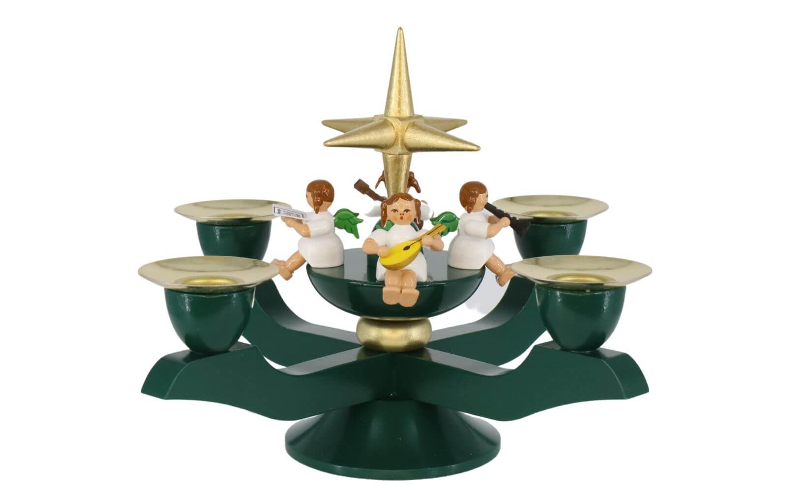 Advent candlestick with sitting Christmas angel, green by Richard Glässer