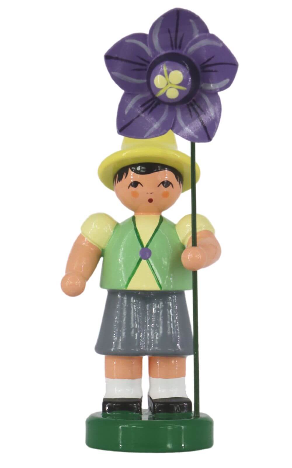 Blumenjunge Ronny mit lila Blume, 9 cm von Figurenland Uhlig