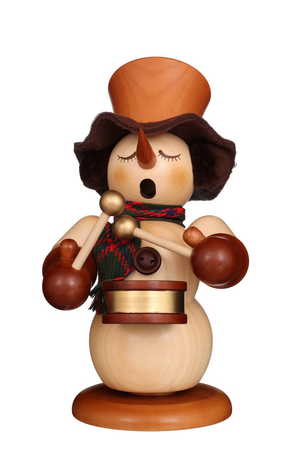 Smoking man snowman with drum, 23 cm by Christian Ulbricht