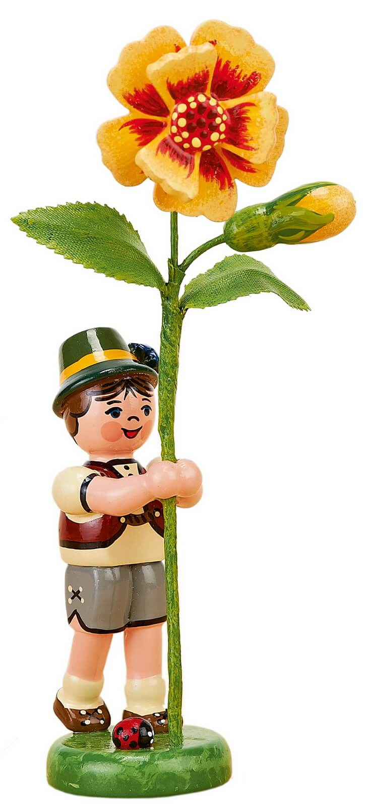 Blumenkind Junge mit Tagetes, 11 cm, farbig von Hubrig Volkskunst