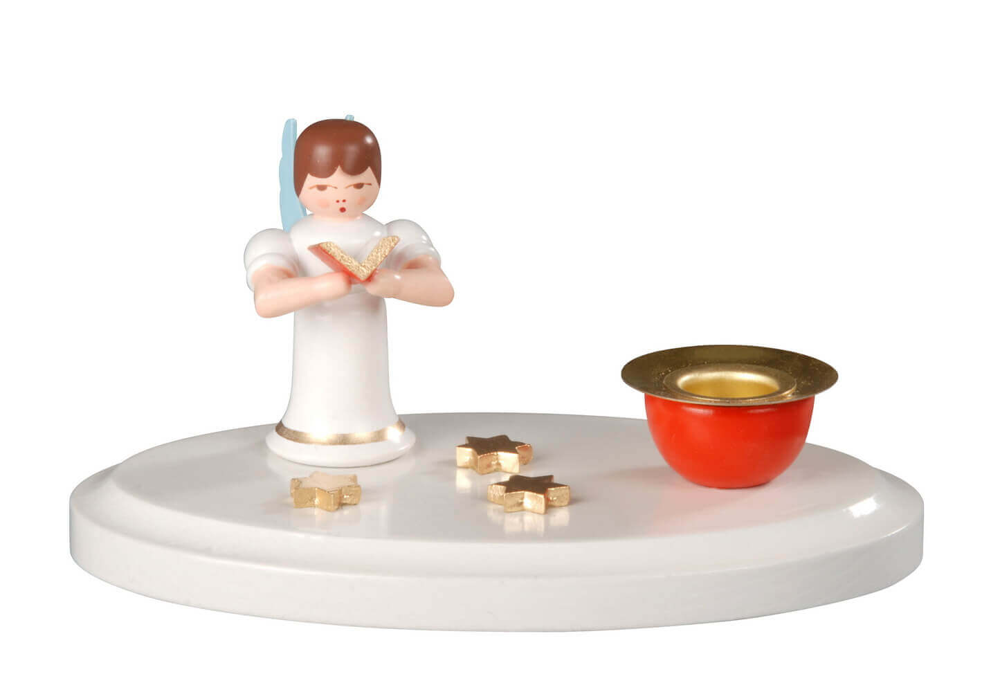 Candle holder standing angel with hymn book, colored, 11 cm by Albin Preißler