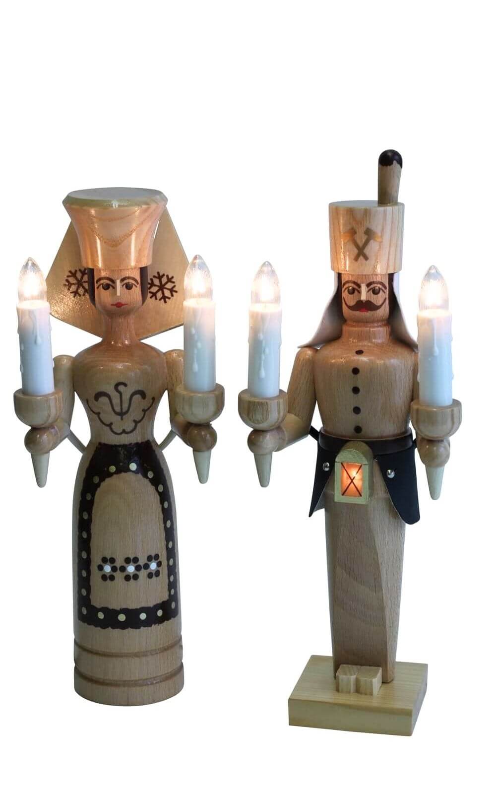 Engel und Bergmann, 26 cm, natur, elektrisch beleuchtet von SEIFFEN.COM