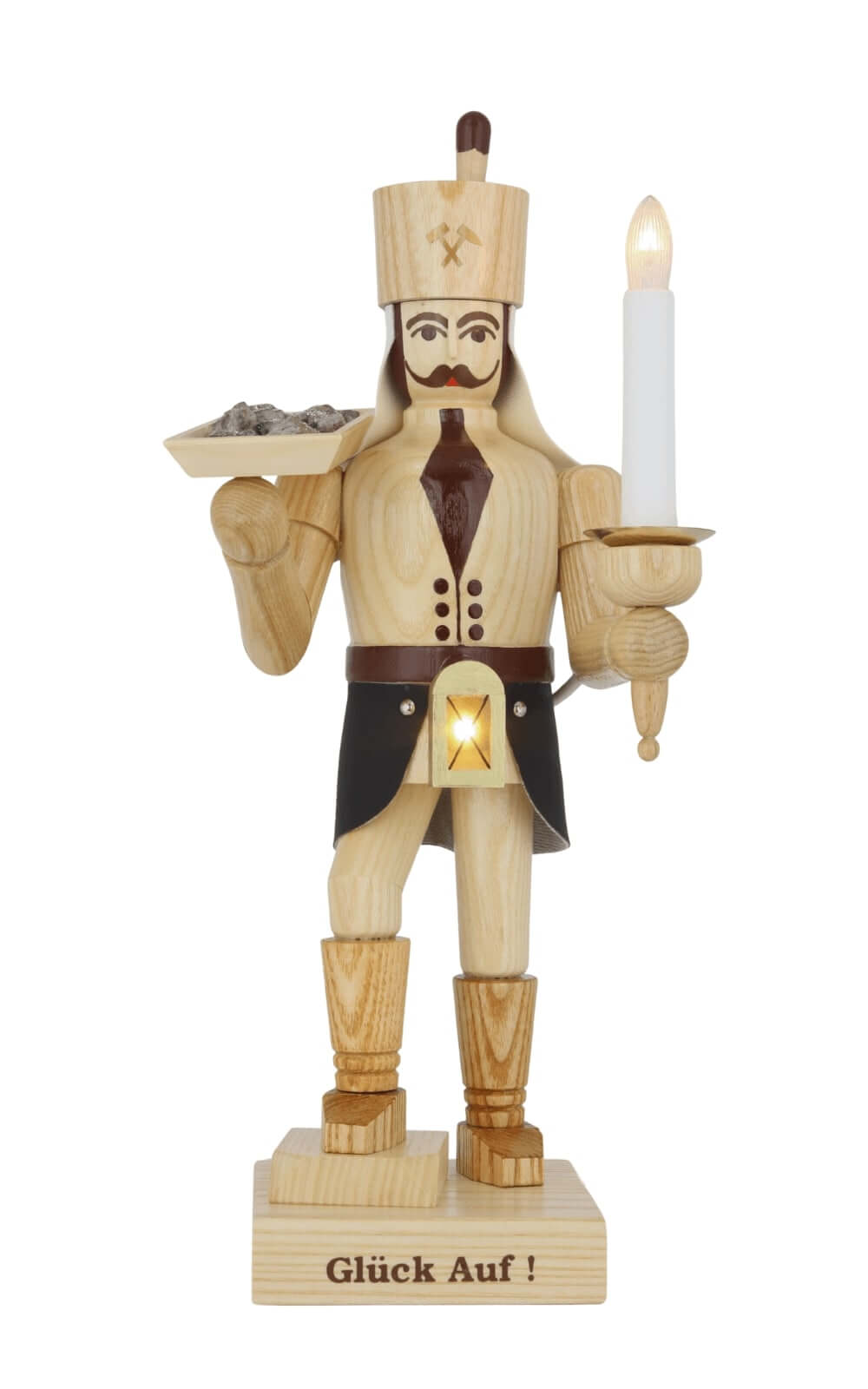 Miner with ore pan and miner's lamp, natural, 34 cm / 13,4 inch from SEIFFEN.COM_1