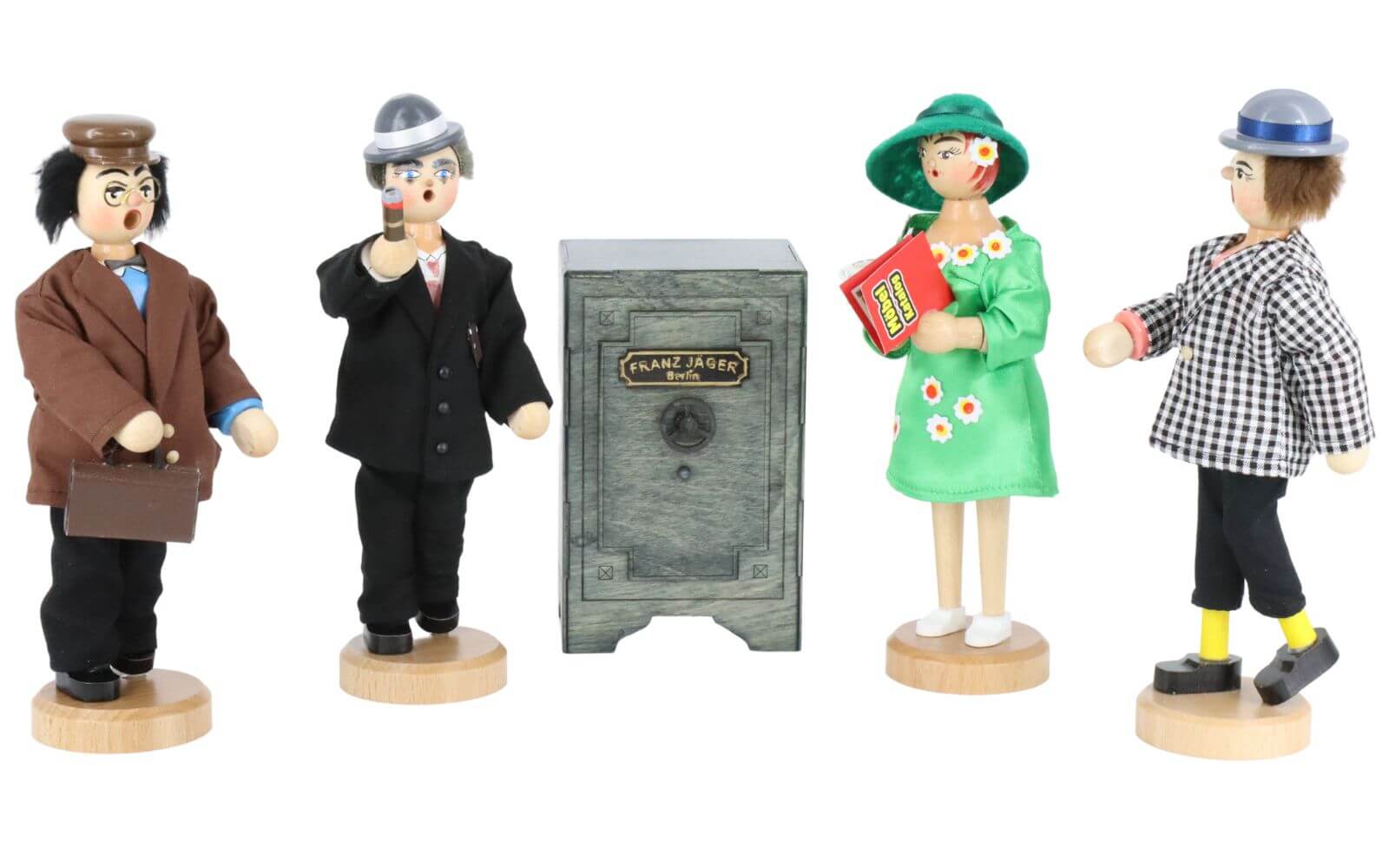 Olsenbande Räuchermännchen Egon, Benny, Kjeld, Yvonne und Tresor