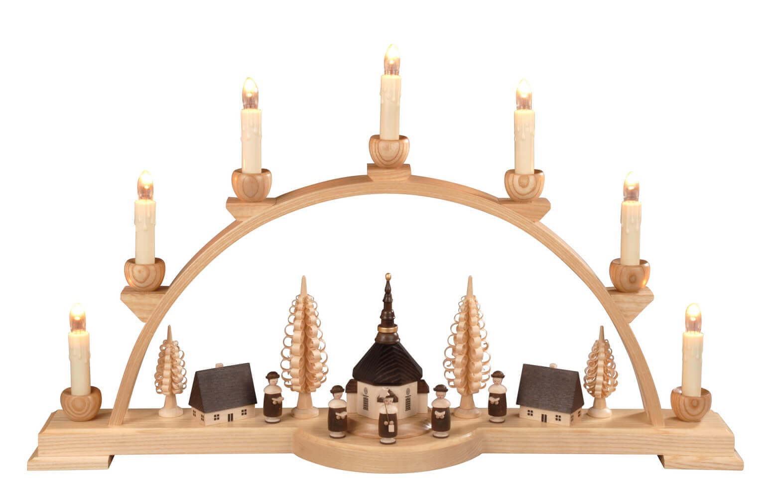 Schwibbogen mit Seiffener Dorf und Kurrende, 60 cm, elektrisch beleuchtet von Albin Preißler