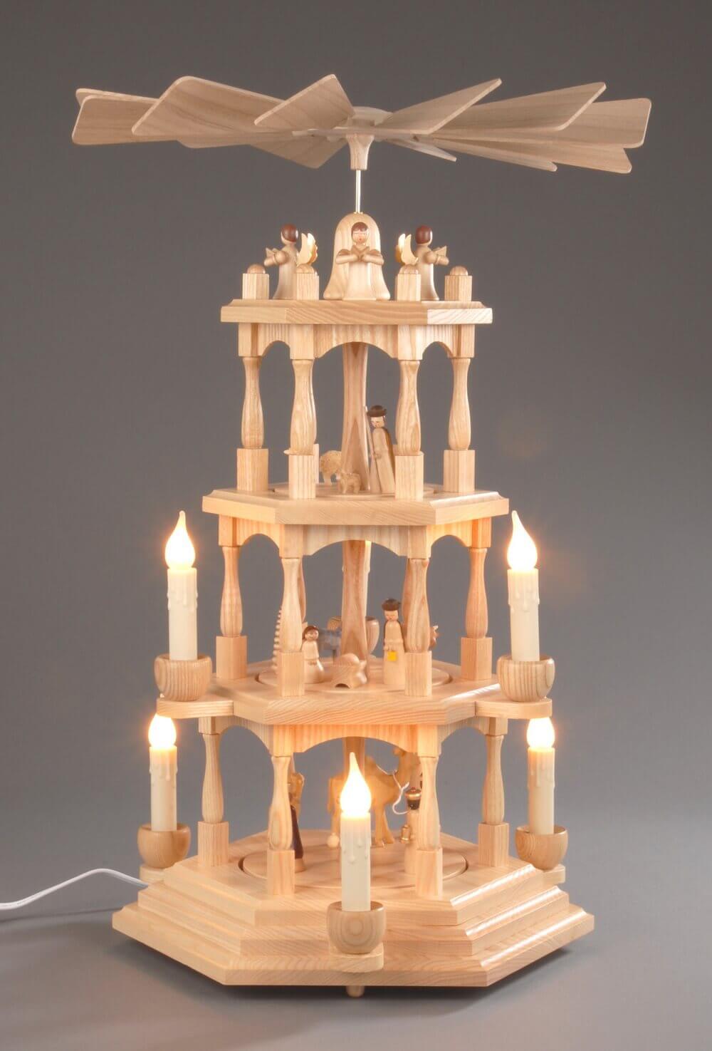Christmas pyramid Holy Family, natural, 4-tier, 52 cm, electric by Albin Preißler_2