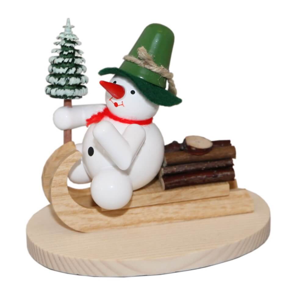 Miniature snowman on wooden sledge, 8 cm by Ralf Zenker