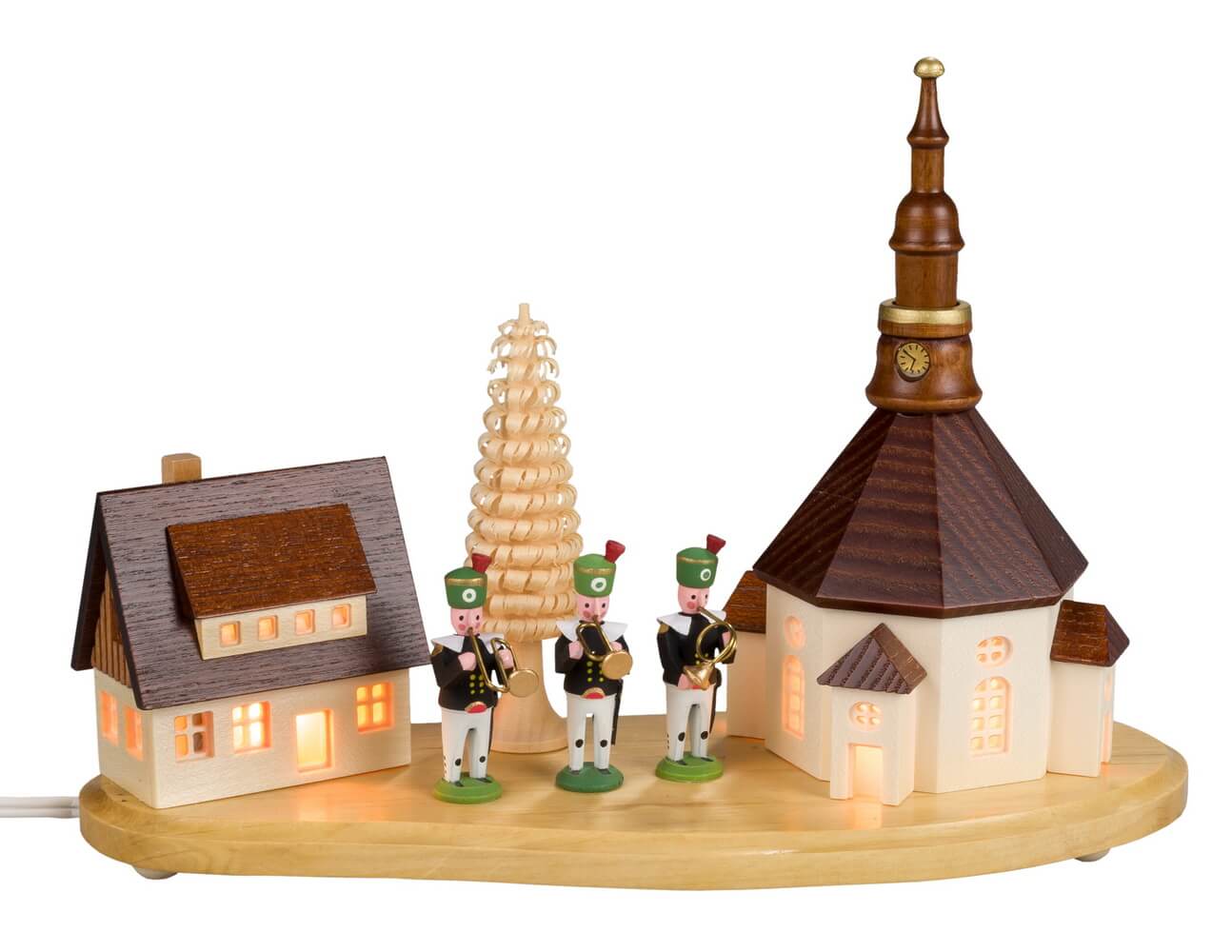 Pedestal Seiffen village with miner's chapel, 20 cm by SEIFFEN.COM_1