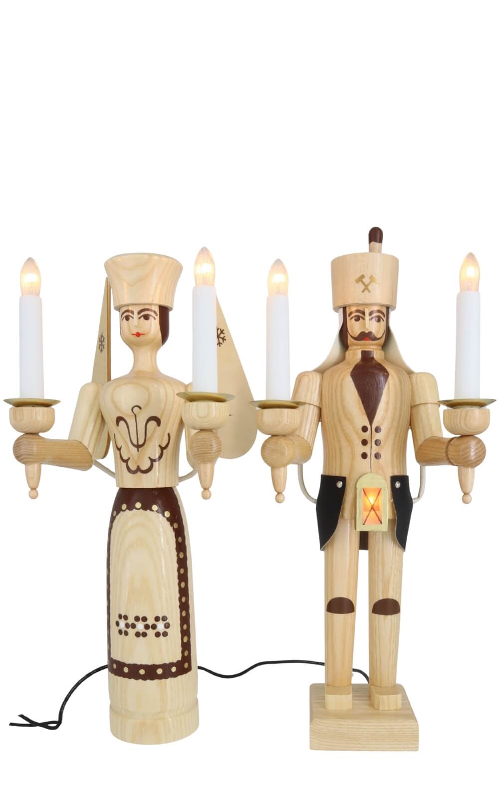 Engel und Bergmann mit Bauchlampe, 38 cm, elektrisch beleuchtet, natur von SEIFFEN.COM_1