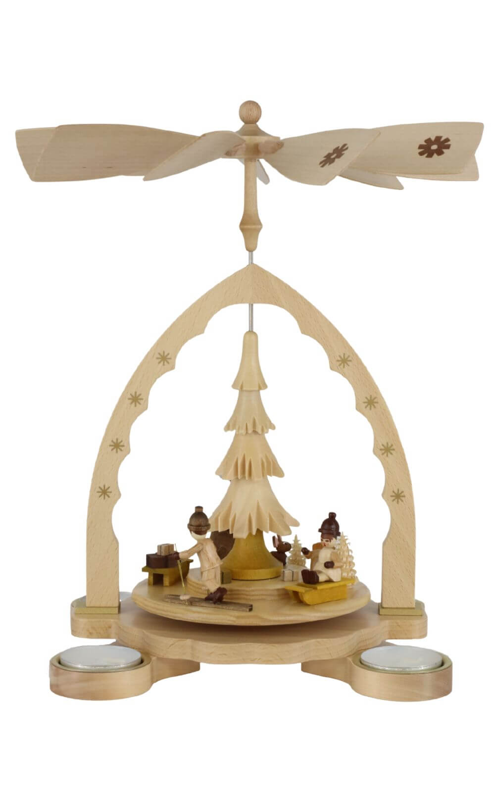 Christmas pyramid for tea lights with presents, 27 cm, natural by Richard Glässer_1