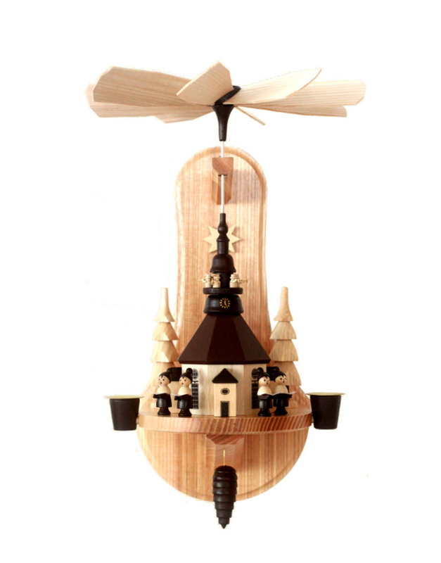 Weihnachtspyramide - Wandpyramide mit Seiffener Kirche, natur von Spielwarenmacher Günther