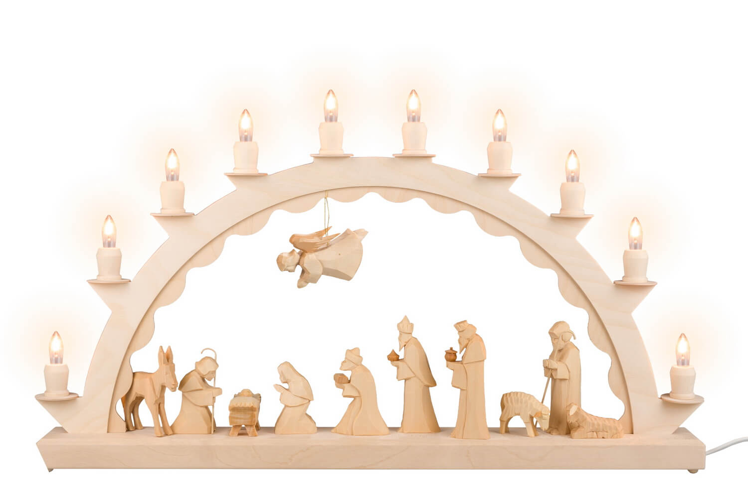 LED Schwibbogen mit geschnitzter Heiliger Familie von SEIFFEN.COM
