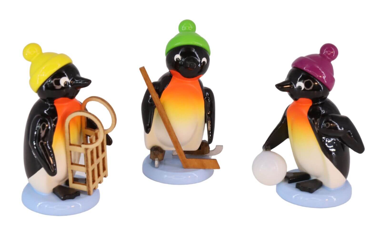 Miniatur Pinguine Freizeitsportler, 3 - teilig, farbig von SEIFFEN.COM