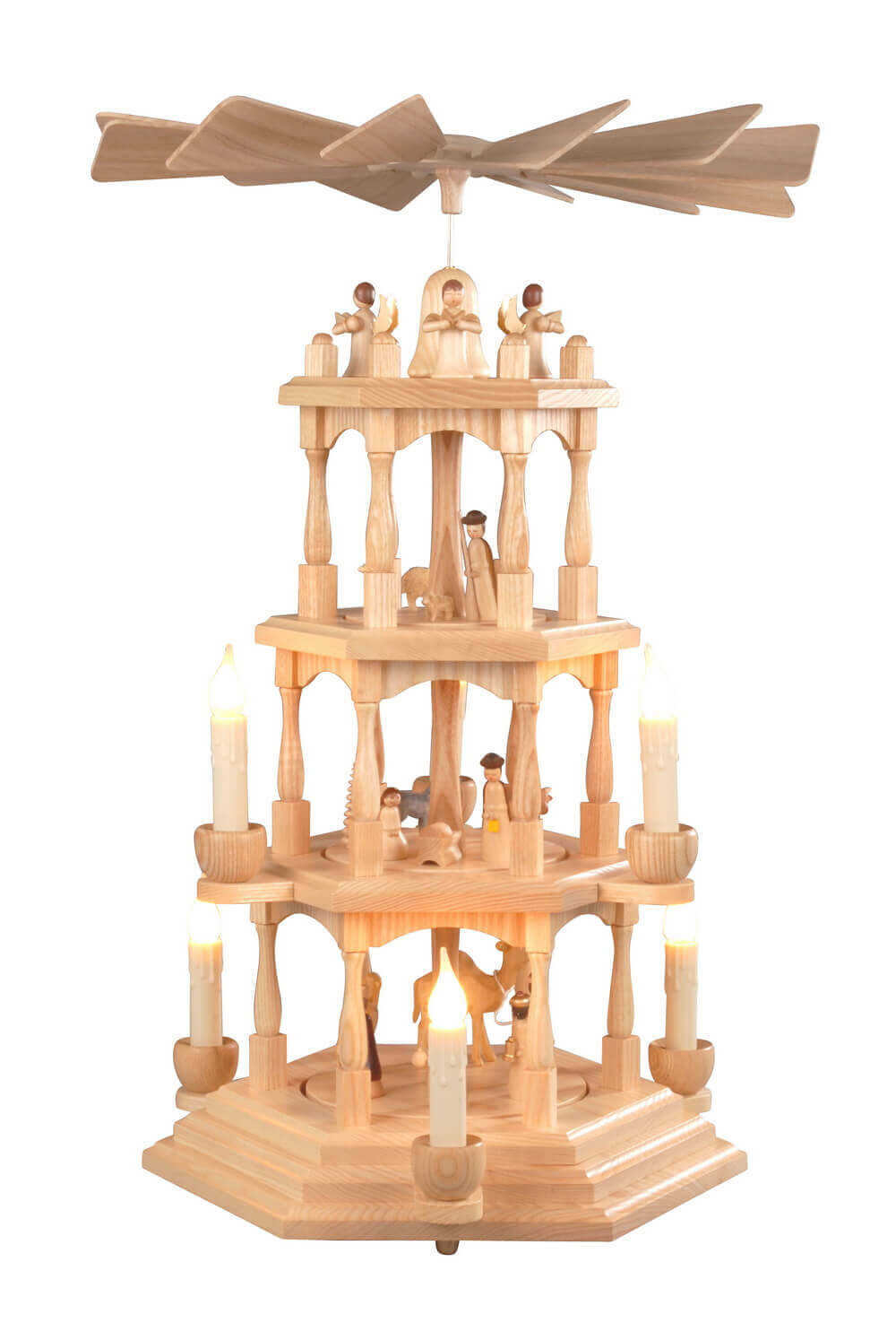 Christmas pyramid Holy Family, natural, 4-tier, 52 cm, electric by Albin Preißler_1