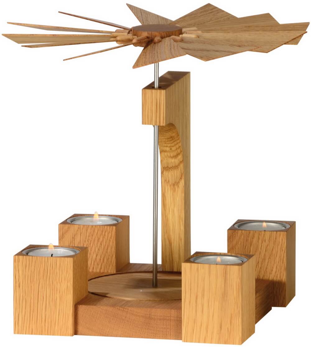 Christmas pyramid for tea lights oak, natural by KWO