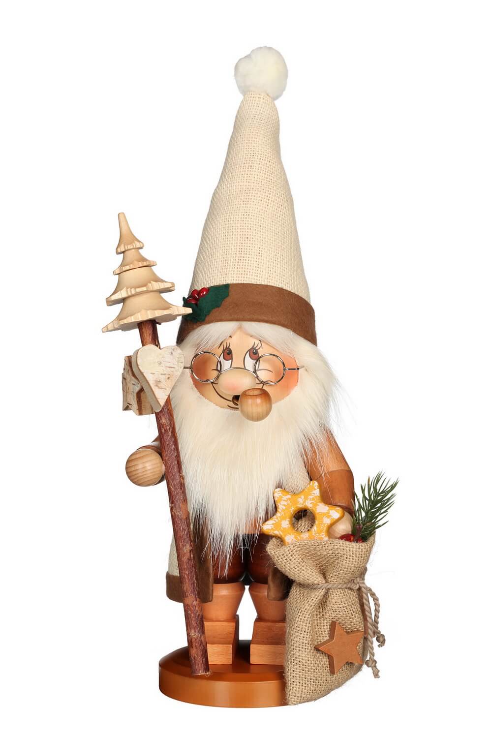 Räuchermännchen Wichtel Weihnachtsmann mit Stab, 39 cm, natur von Christian Ulbricht