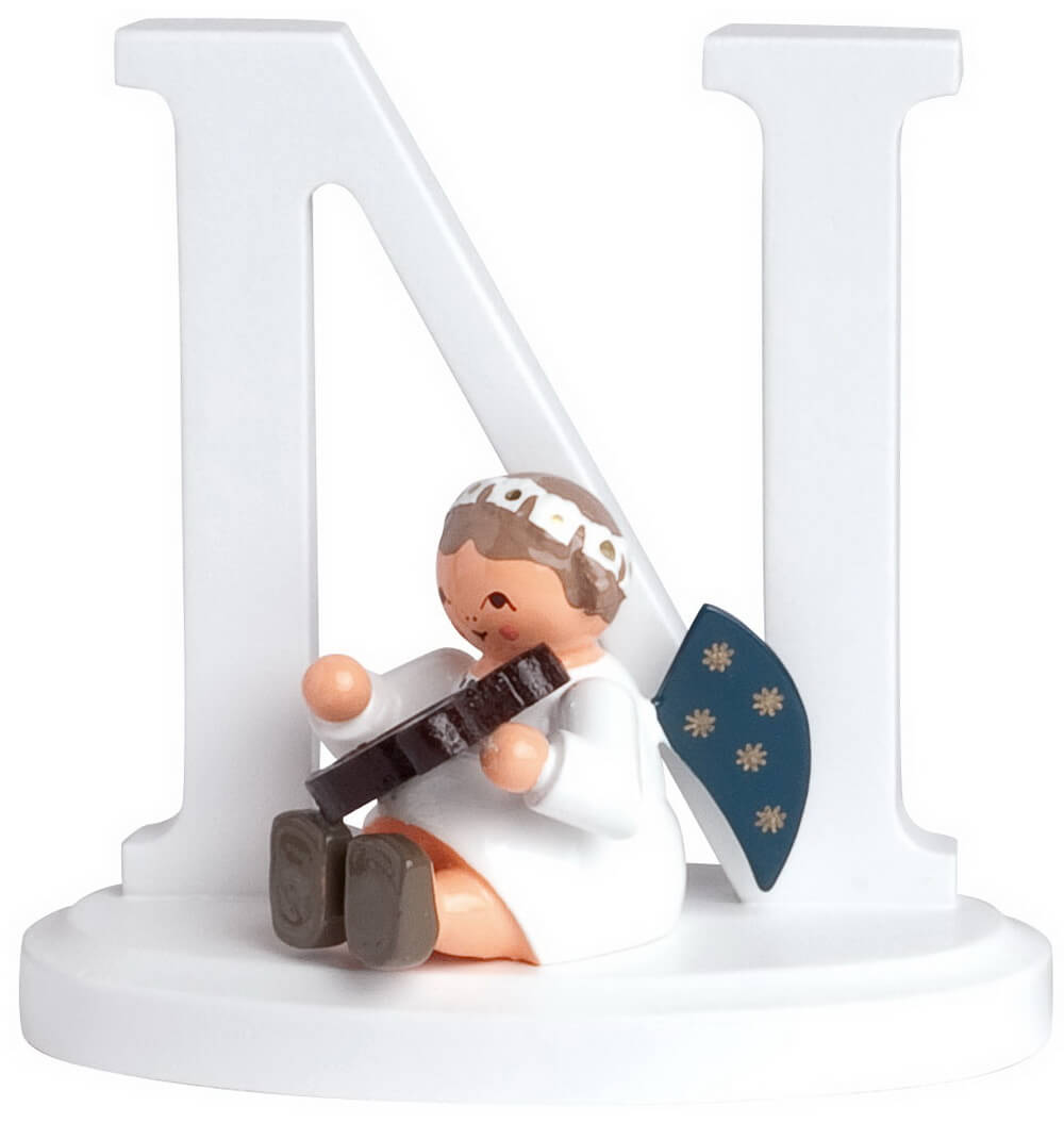 Miniature Christmas angel with the letter N, 7 cm, colored by KWO