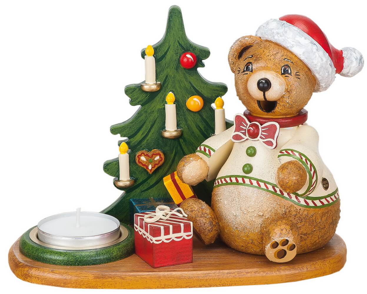 Smoking man & tea light holder teddy bear Christmas gifts by Hubrig Volkskunst