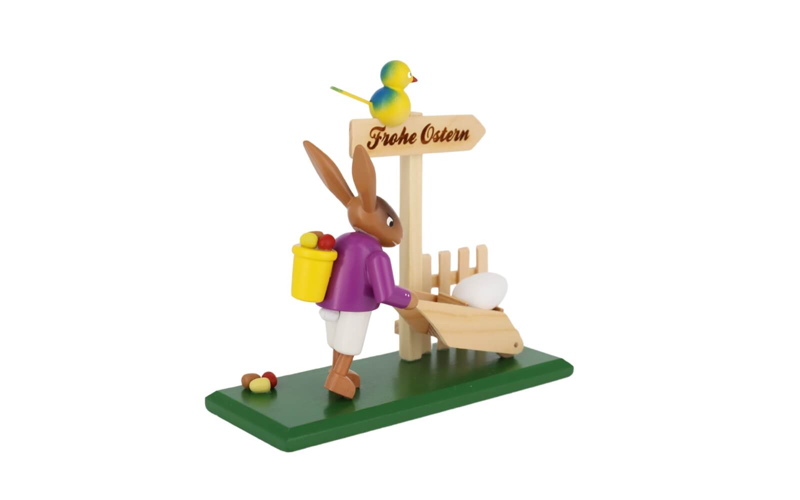 Osterhase mit Schubkarre, 12 cm, farbig von SEIFFEN.COM_1