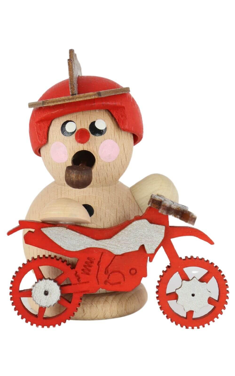 Räuchermännchen Biker mit rotem Crossmotorrad, 8 cm von Gerd Hofmann_1