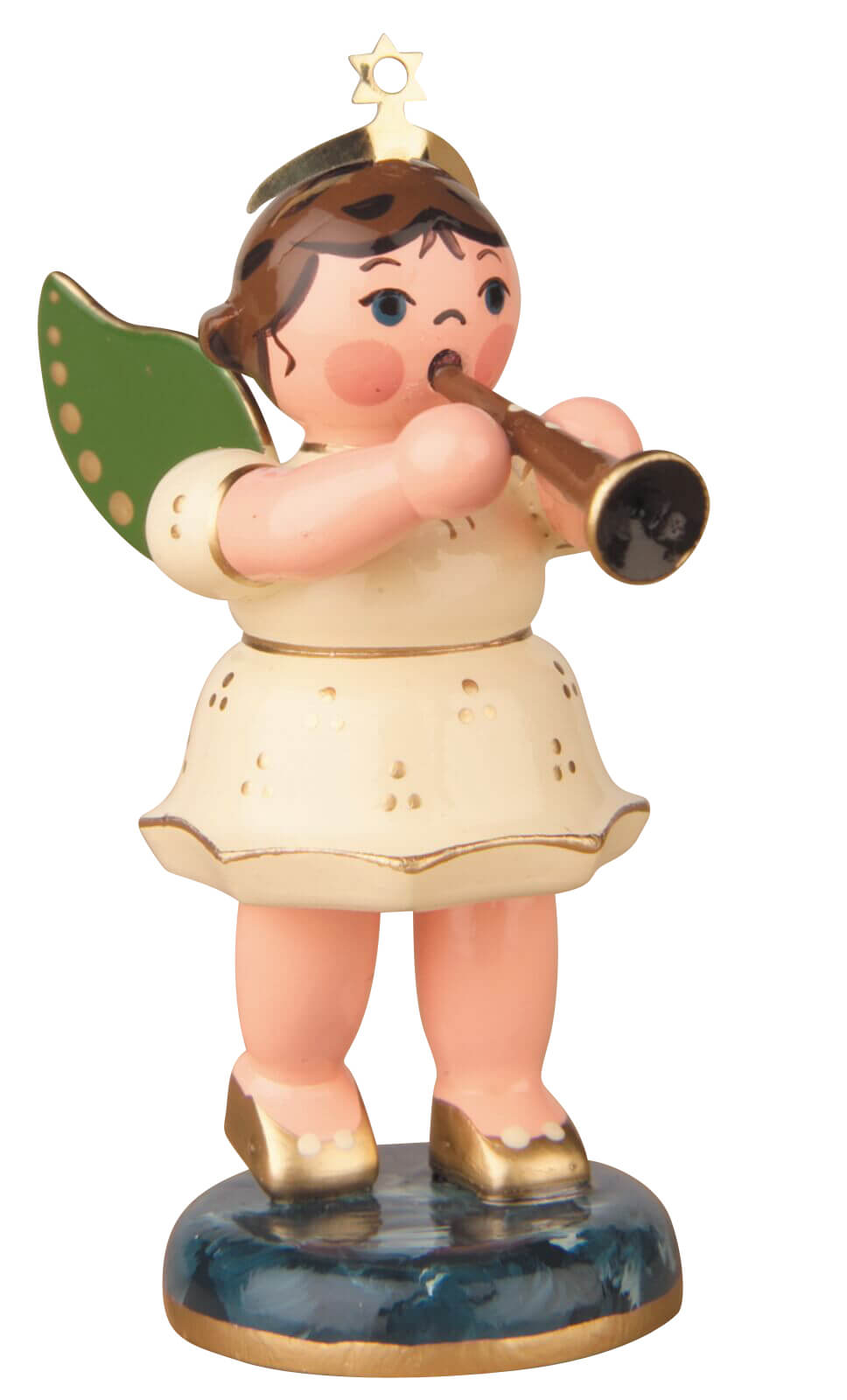 Miniature Christmas angel with clarinet, 7 cm, colored by Hubrig Volkskunst