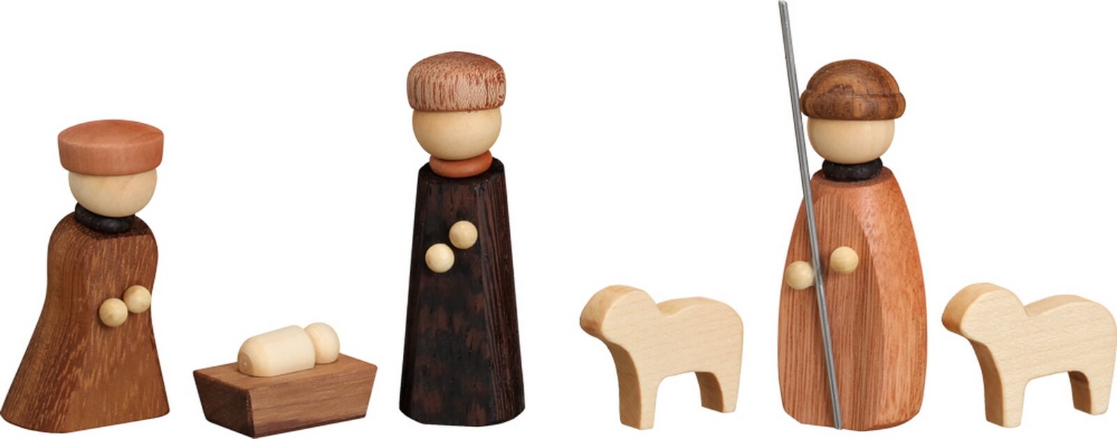 Miniatures Nativity, 6 pieces, 7 cm, natural by Seiffener Volkskunst eG