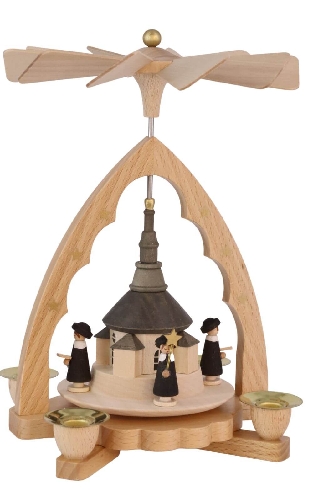 Weihnachtspyramide mit Seiffener Kirche, 19 cm, natur von Richard Glässer_1