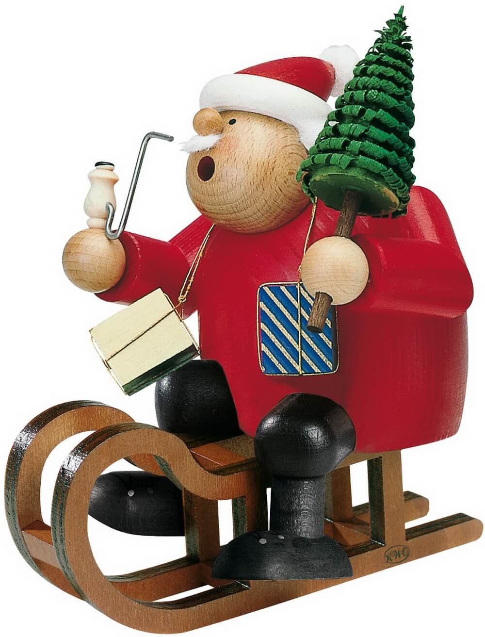 Smoking man Santa Claus with sleigh, 18 cm by KWO