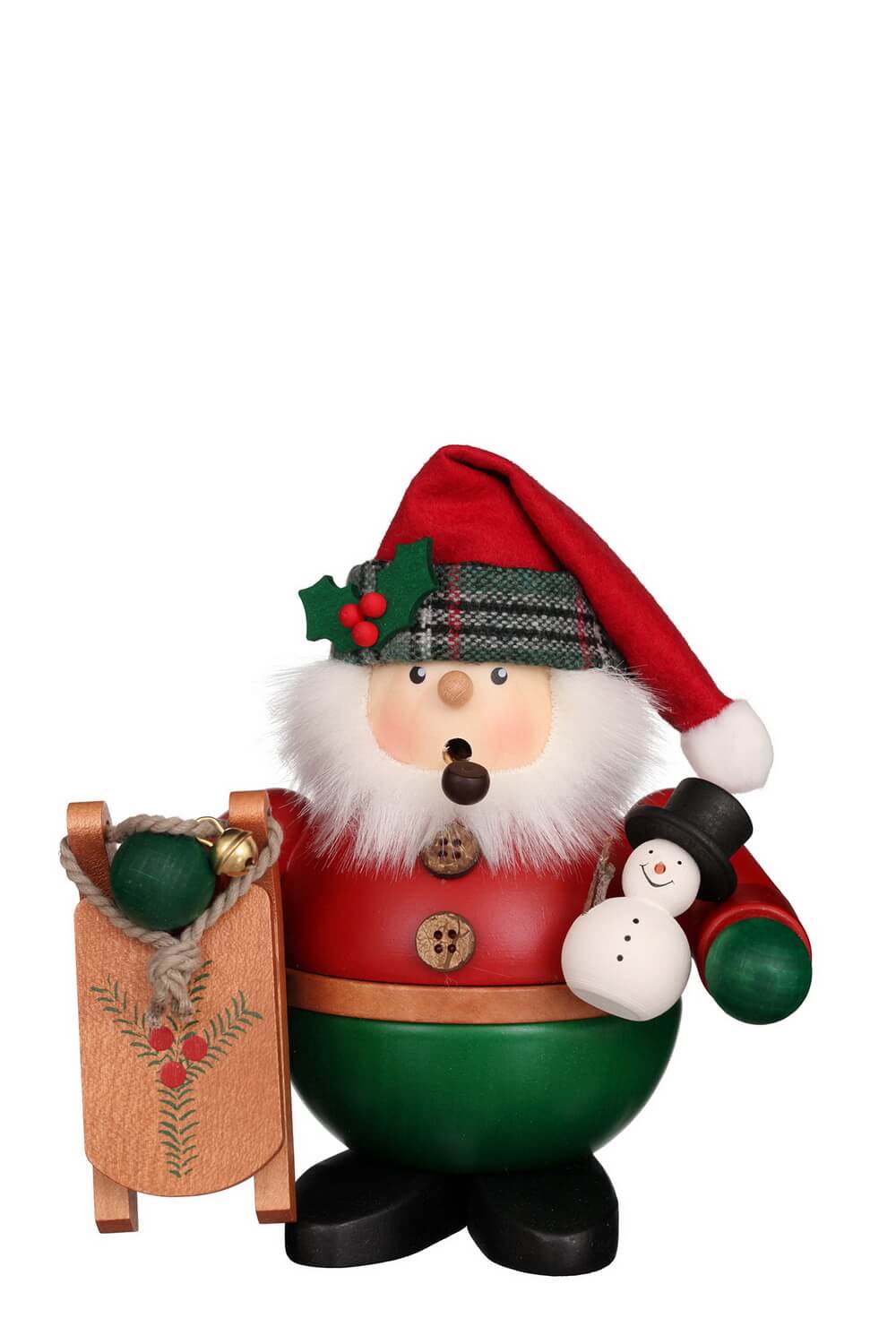 Smoking man Santa Claus with sleigh, 16 cm by Christian Ulbricht
