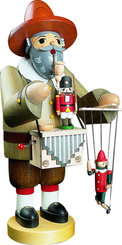 Smoking man puppeteer with toy, 36 cm by Richard Glässer