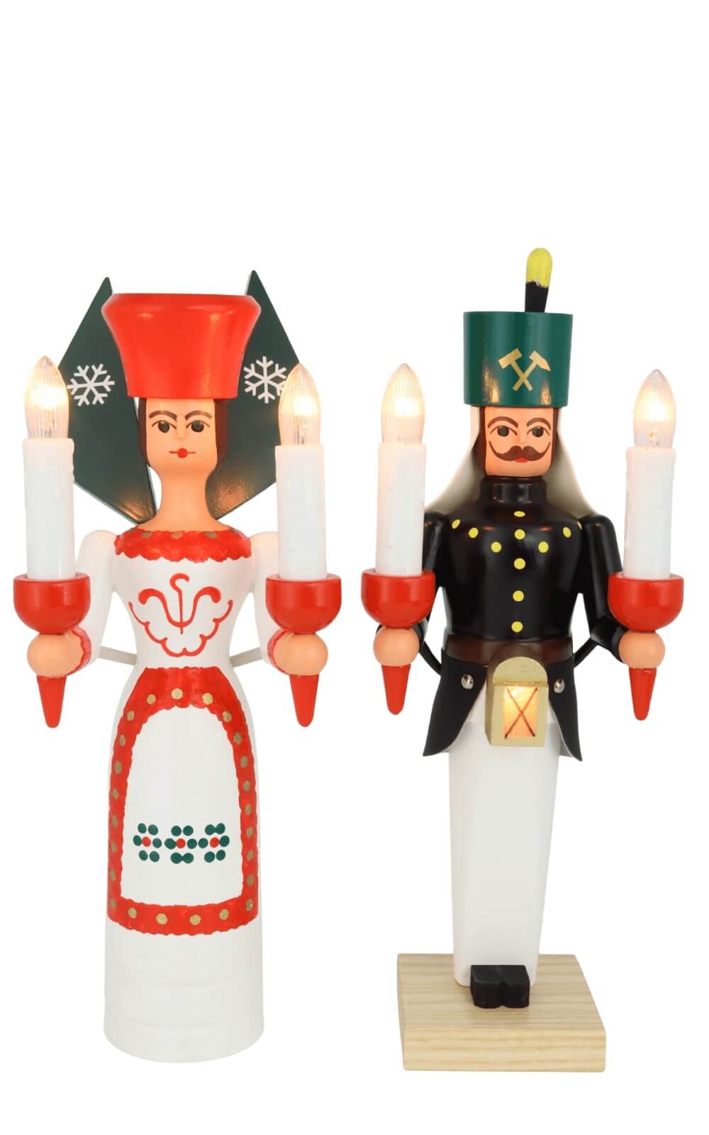 Wooden angel and miner, 26 cm / 10,2 inch, colorful, electrically illuminated by SEIFFEN.COM_1