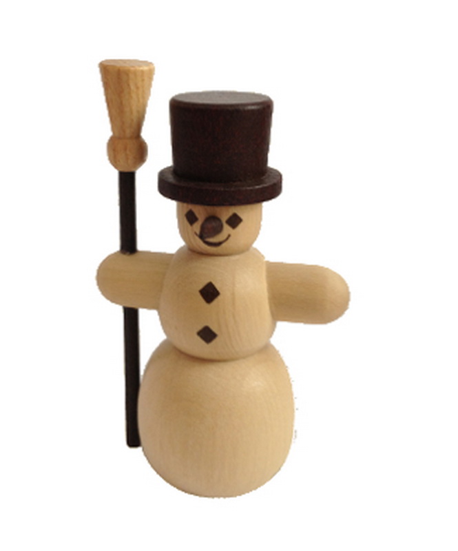 Miniature snowman with broom, 7 cm, natural by toy maker Günther