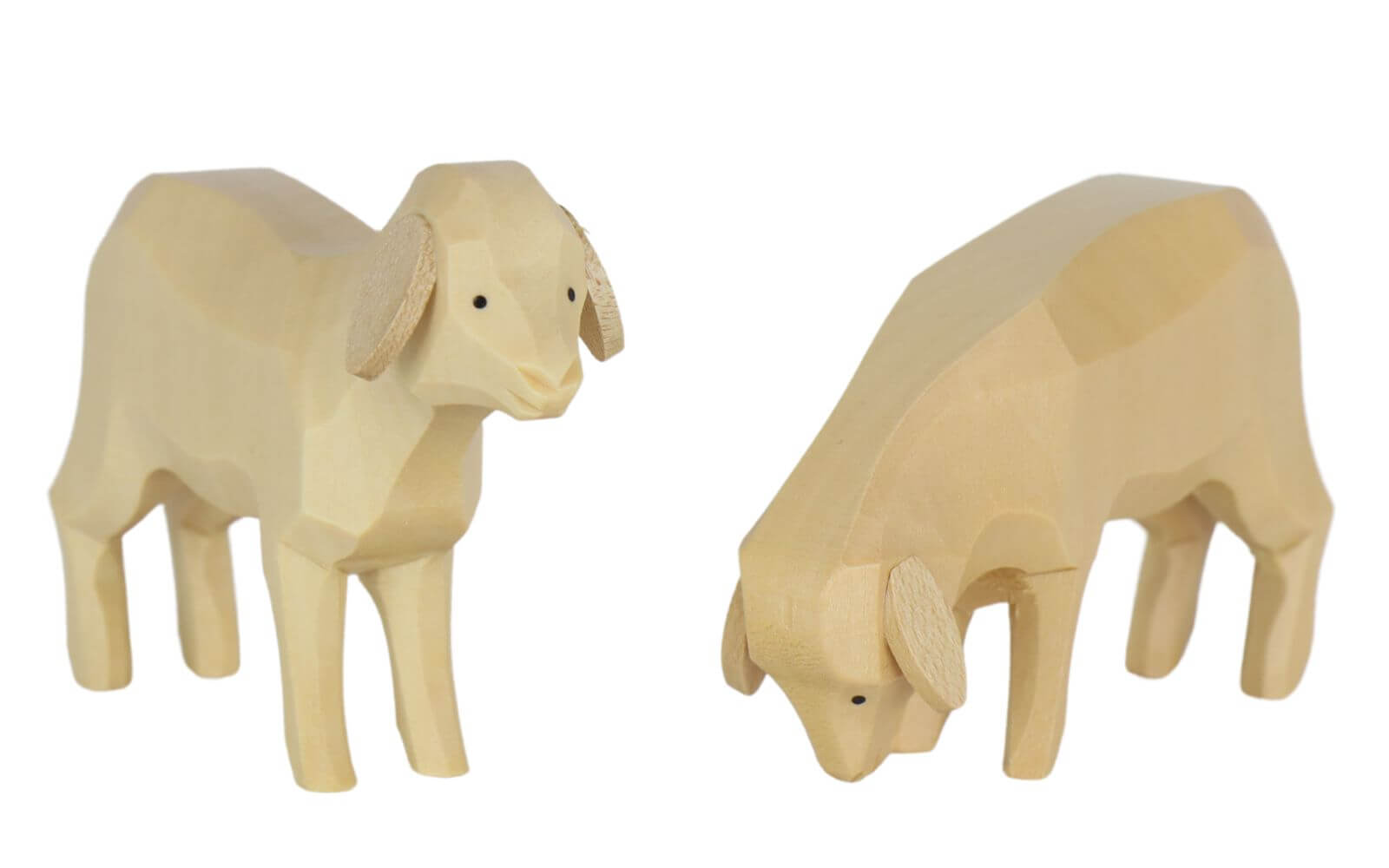 Miniature sheep, set of 2, hand-carved, 6 and 8 cm, natural by Müller Kleinkunst_1