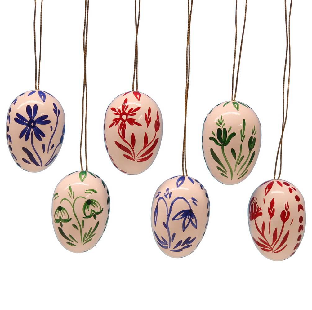 Easter eggs, white with flowers, 3 cm, 6 pieces by Figurenland Uhlig GmbH