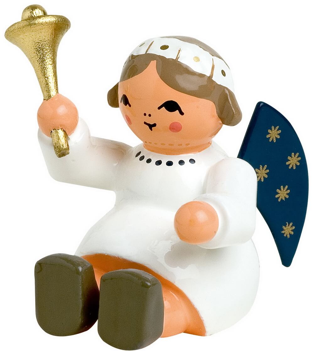 Miniature Christmas angel sitting with bell, 3 cm by KWO