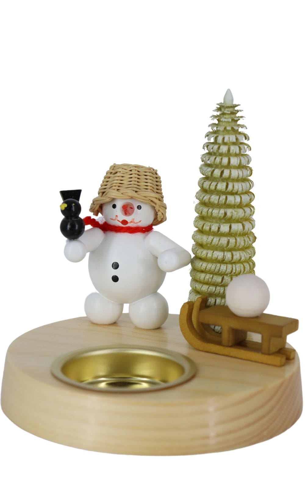 Candle holder for tea lights with snowman and sleigh, 10 cm, colored by Ralf Zenker