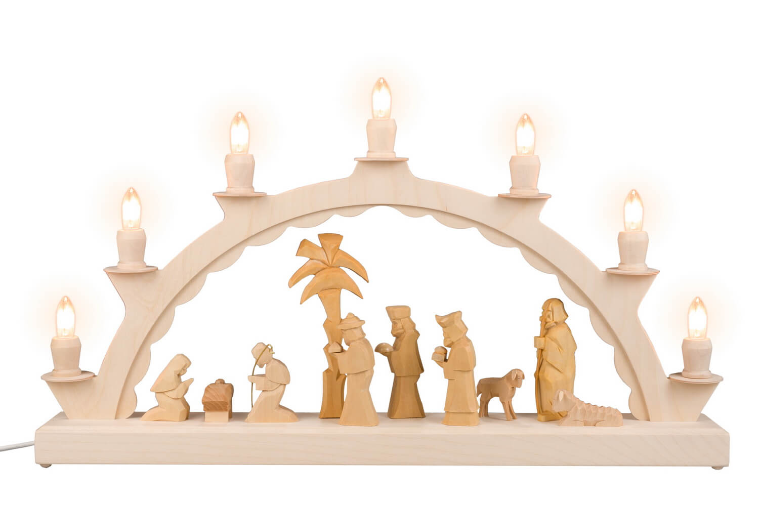 LED Schwibbogen mit geschnitzter Heiliger Familie von SEIFFEN.COM