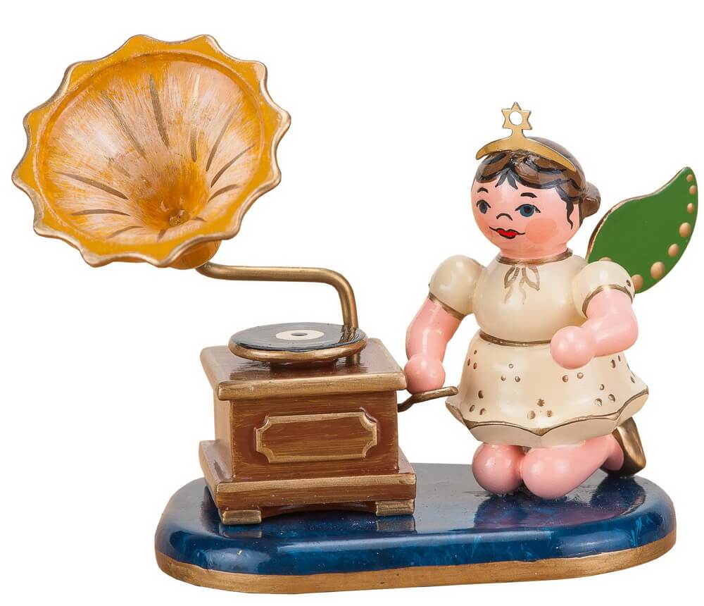 Christmas angel with gramophone, 7 cm by Hubrig Volkskunst