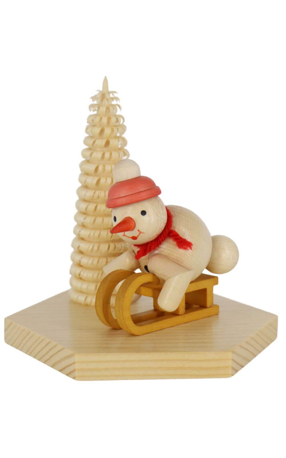 Miniature snowman on sledge, lying, 10 cm, natural by Ralf Zenker