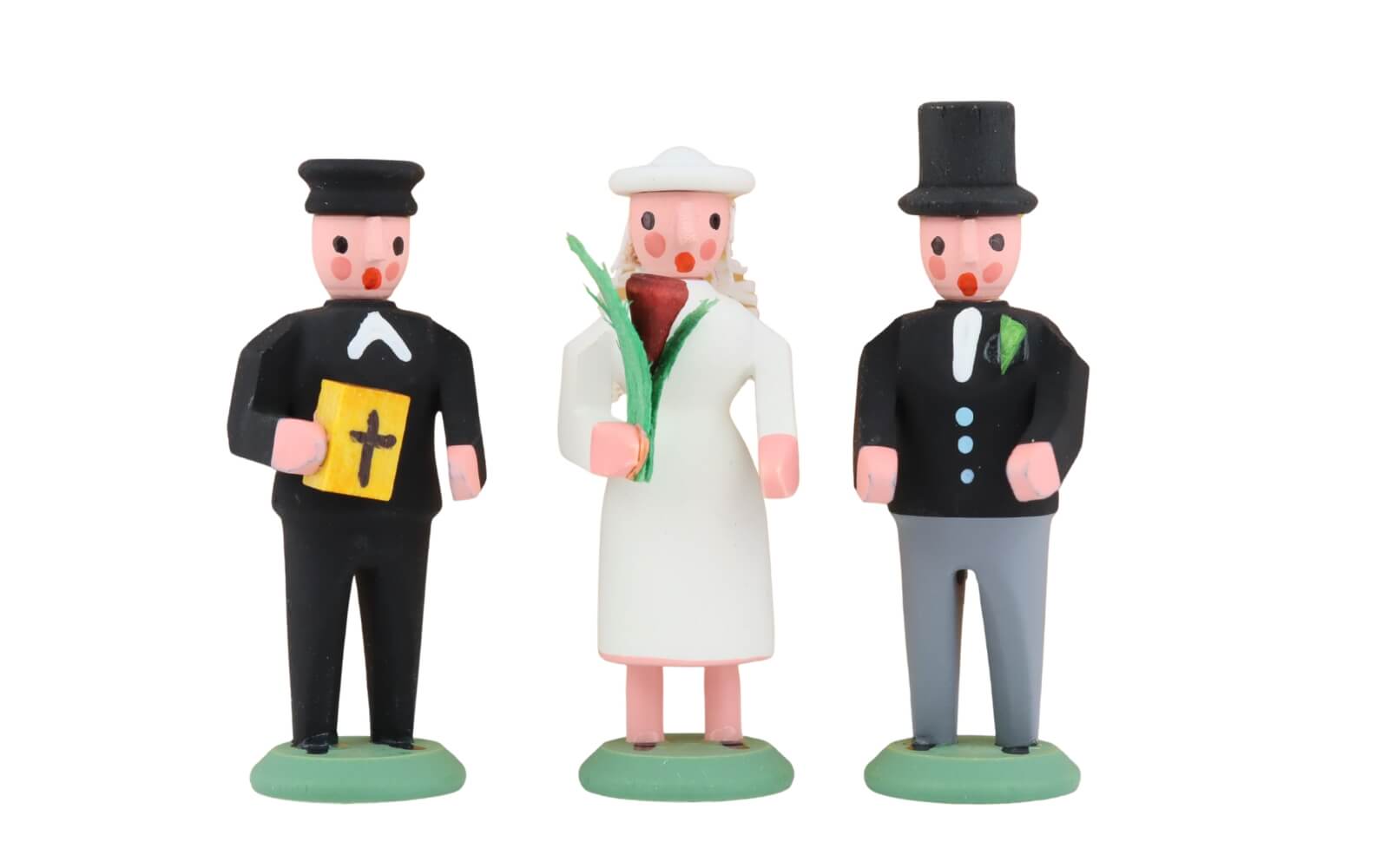 Miniatur Brautpaar mit Pfarrer, farbig, 4 cm von SEIFFEN.COM